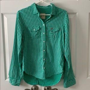 Hollister green plaid and polka dot flannel